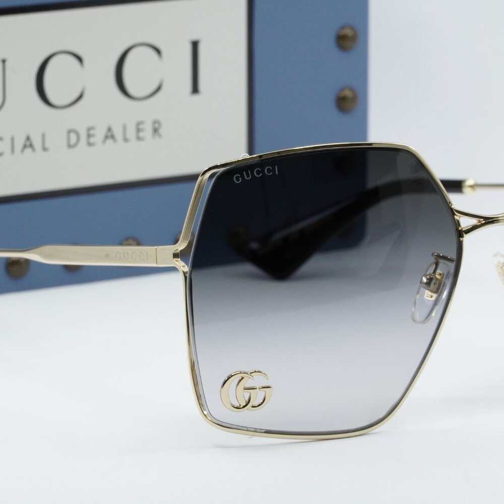 Gucci GG0817S 006 Geometric Sunglasses - Gold\Grey - Picture 4 of 10